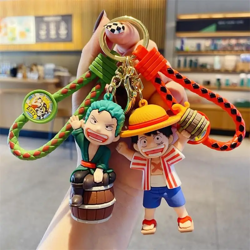 Cartoon cute One Piece anime peripheral Luffy Zoro keychain doll pendant creative car key school bag pendant birthday gift