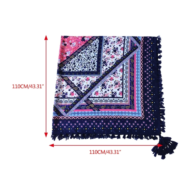 Ethnic Women Bandana Four Sided Fringes Kerchief Elastic Bandana Camping Travel Taking Photo Hair Kerchief