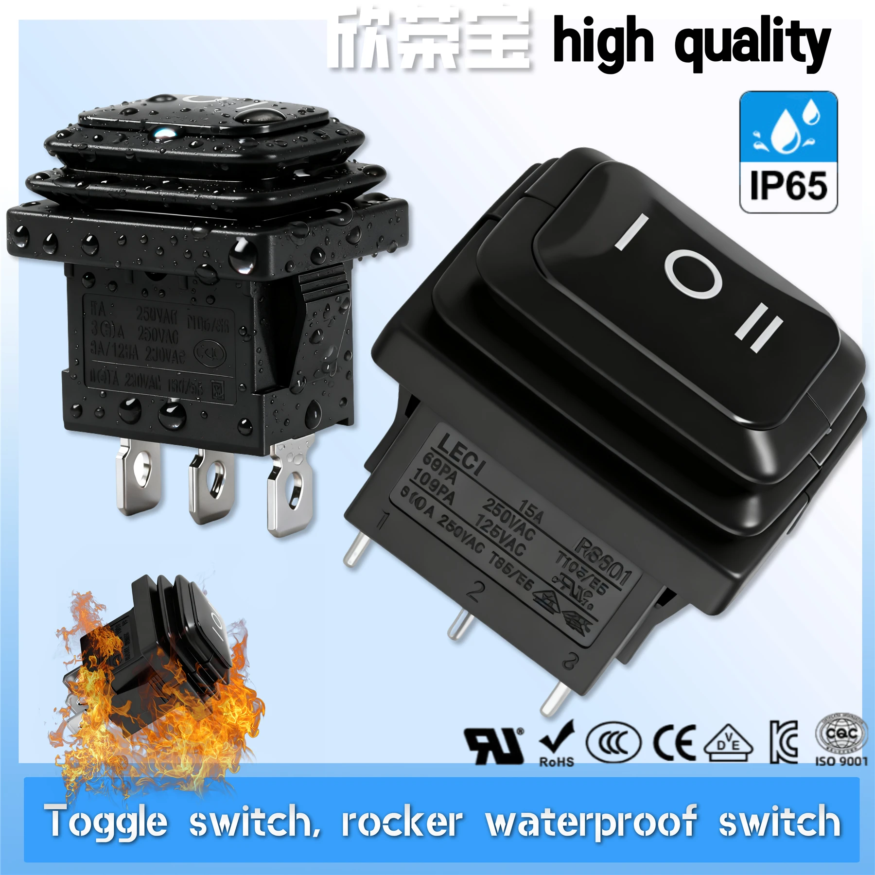 

high quality 15X21 On Off Seal Waterproof Rocker Switch IP67 lighting 6A 10A AC Push Button Switch Rocker Switch flame retardant