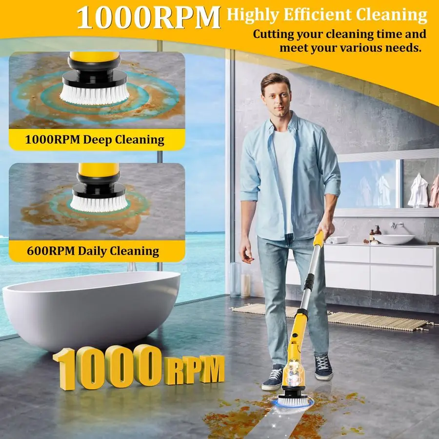 Depurador giratorio Compatible con batería Dewalt de 20V 60V sin batería, cepillo de limpieza eléctrico inalámbrico de 1000RPM con 8 cabezales de cepillo, ajustable