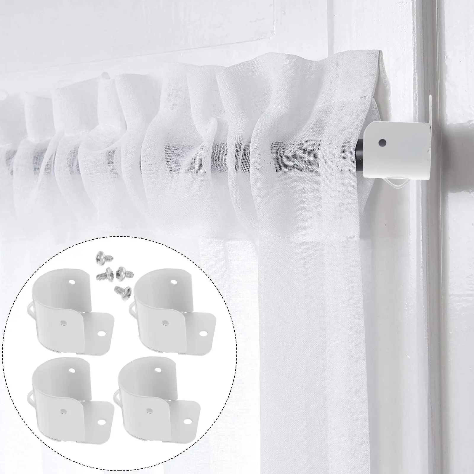 4Pcs Professional Iron Closet Rod Flange Mount Socket Bracket Wardrobe Rod Holder Bathroom Laundry Storage Space Saver Easy