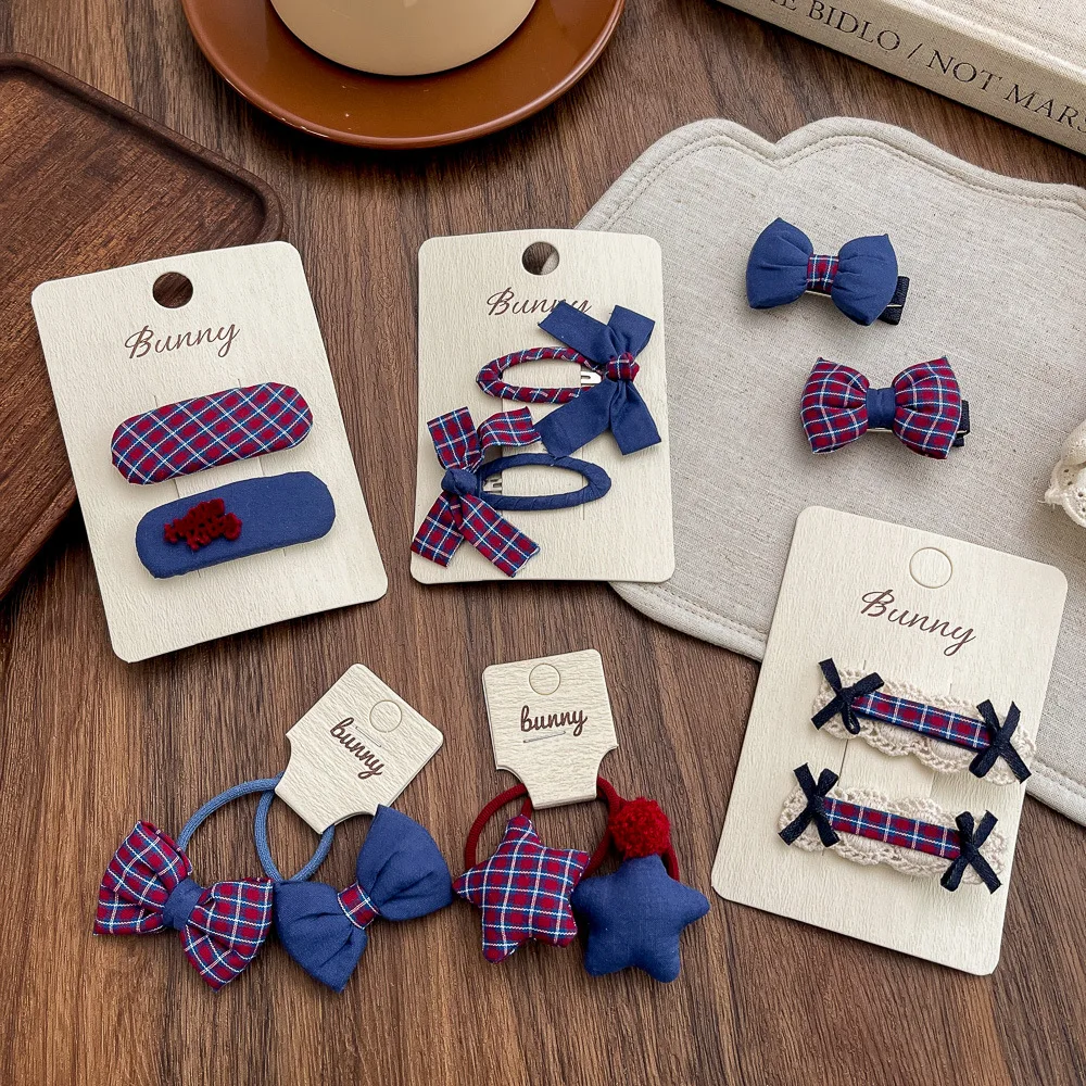 2pcs Korean Red and Blue Hair Clips Hairpins Star Bow Bangs Side Clip Preppy Fashion Girls Barrettes Headwear Hair Accessories