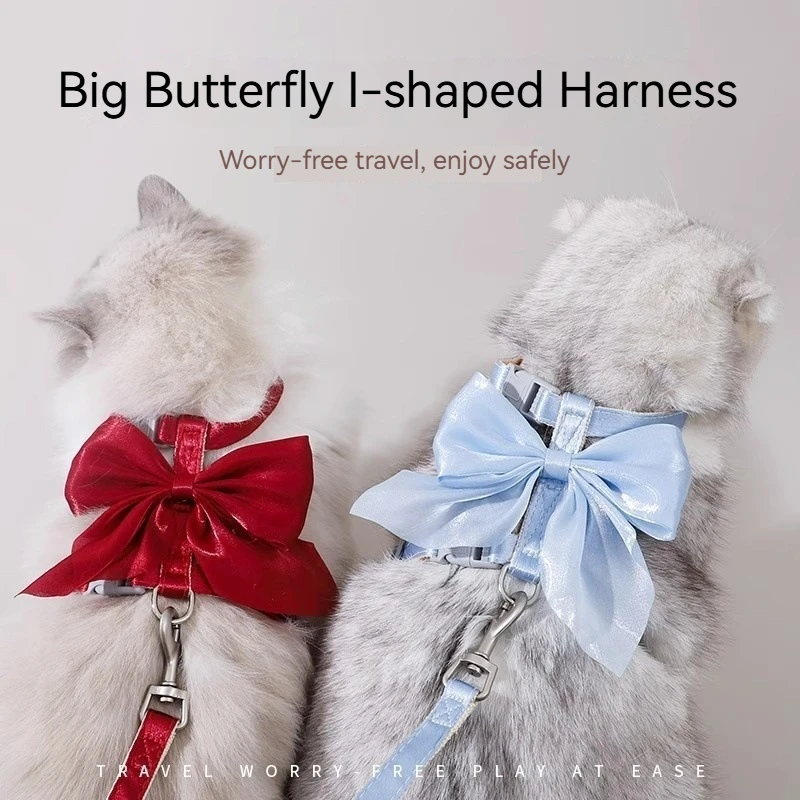 Kawaii Large Bow Pet Harness With Leash Anti-Escape I-Shaped Vest Harness Adjustable Walking Harness For Small Medium Dogs Cats