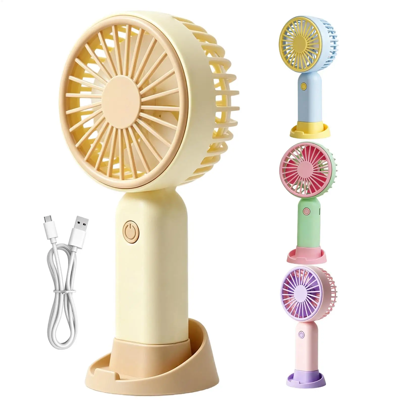 Handheld Fan Mini Portable USB Rechargeable 3 Speed Quiet Blower With Base Outdoor Camping Travel Summer Personal Cooling Fans