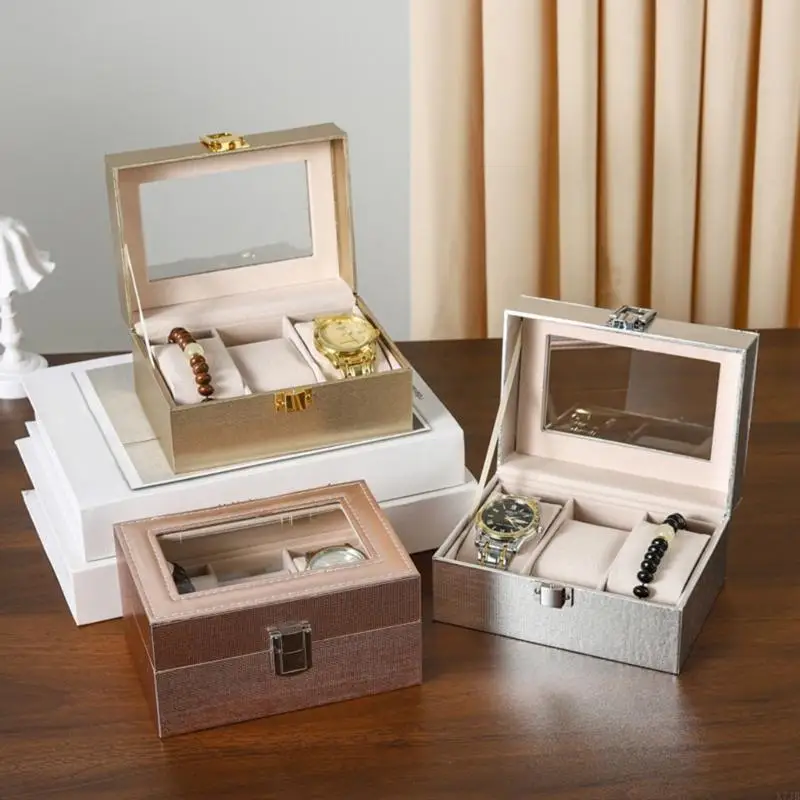 Elegant Stylish Watch Display Box Case Clear Lid Dust Protective Home Use Jewelry Organizers Dustproof Lid Functionality