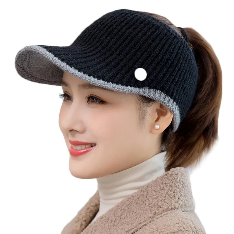 Knitted Wool Empty Top Cap Women Autumn Winter Outdoor Warm Hollow Baseball Hat Ponytail Hats Blank Peaked Caps Thick Warm Cap