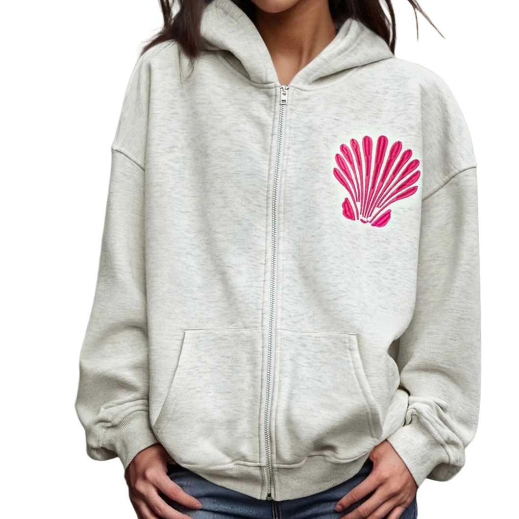 Luxury Women's Spring Autumn Hooded Sweatshirt Long Sleeve Surfboard Embroidery Zip Up Hoodie Alternative Clothing