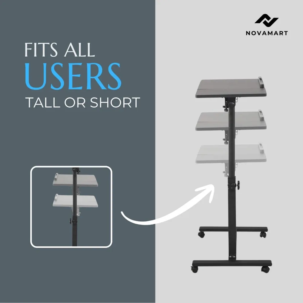 مكتب كمبيوتر محمول قابل لضبط الارتفاع - محطة عمل متنقلة مع سطح MDF وإطار فولاذي للمكتب المنزلي