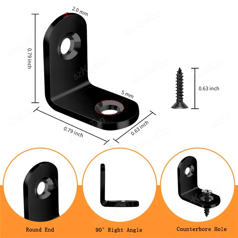 10pcs/lot L-shaped Right Angle Support Accessories with Screws Heavy Duty Connection Angle Connector Furniture Wardrobe Fixed