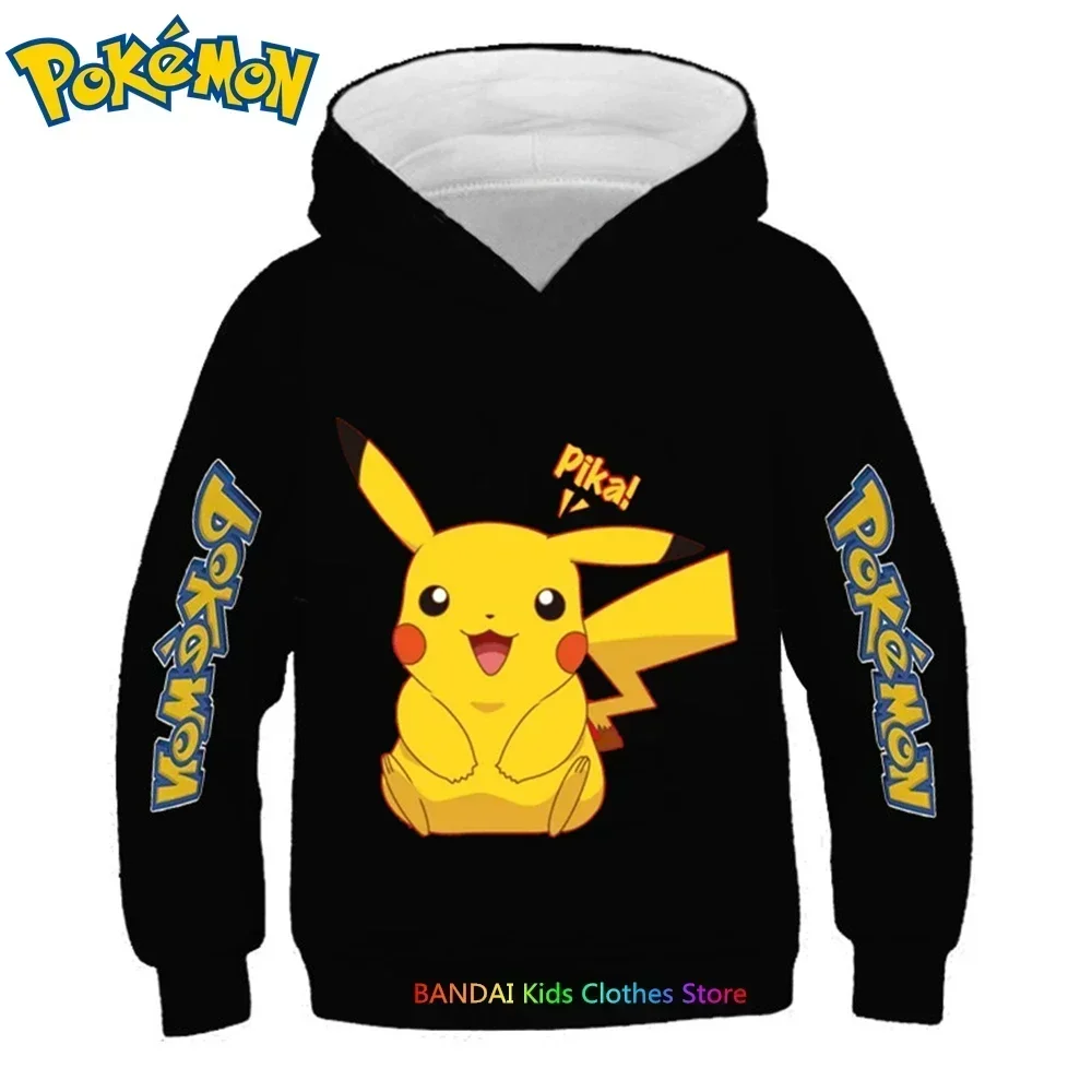 4-14 Years Kids Kawaii Pokemon Hoodies Pikachu Sweatshirt Long Sleeve Children Clothes Boys Girl Cool Cute Kids Tops