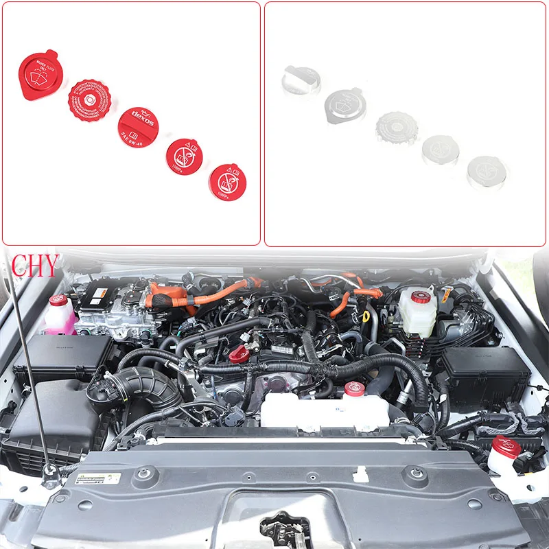 سبائك الألومنيوم الأحمر لتويوتا لاند كروزر برادو 250 LC250 2024-2025 + محرك السيارة المقصورة النفط غطاء السائل ملصق اكسسوارات السيارات