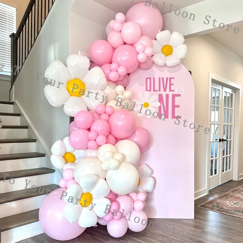 Baby Shower Balloons Garland Arch Kit Daisy Ballon Pink Yelloow Baby Baptism Decorations Birthday Party Wedding Decor Supplies