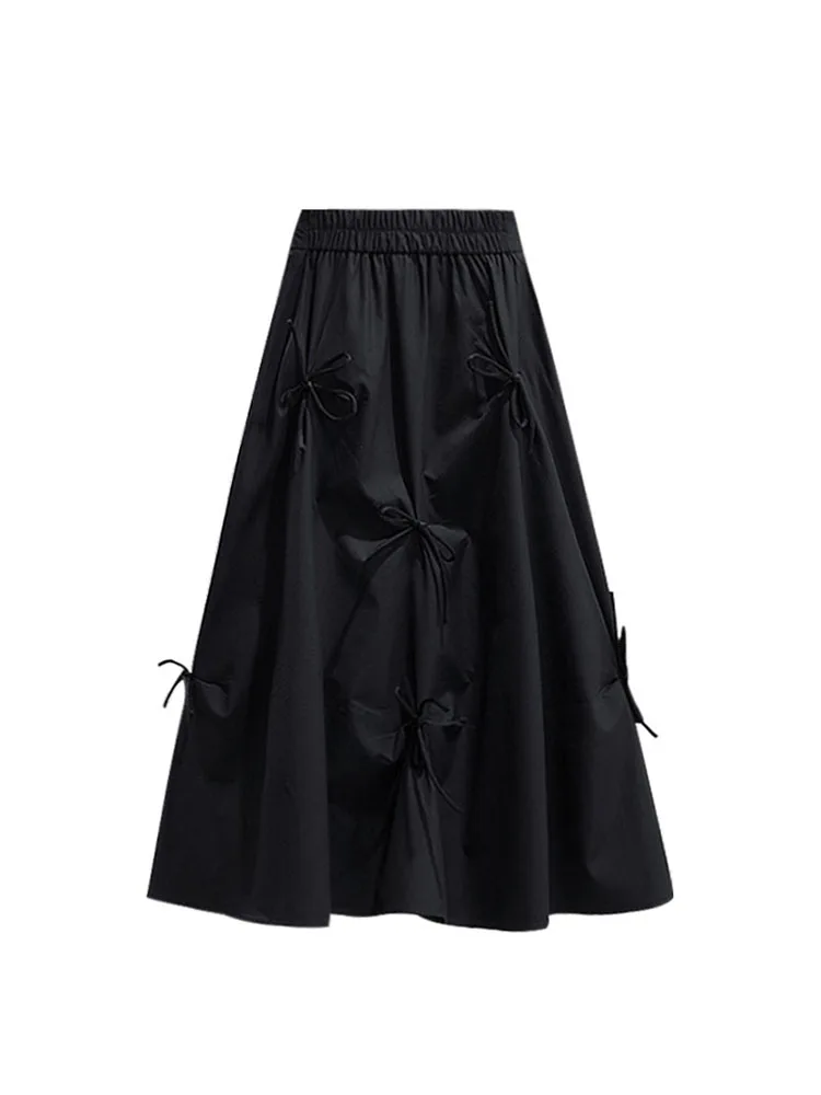 Harajuku Pleated Skirts High Waistfor Women High Waisted Skirt Lace Up Bow 2022 Elegant Fashion Skirts Midi Skirt Korean Style