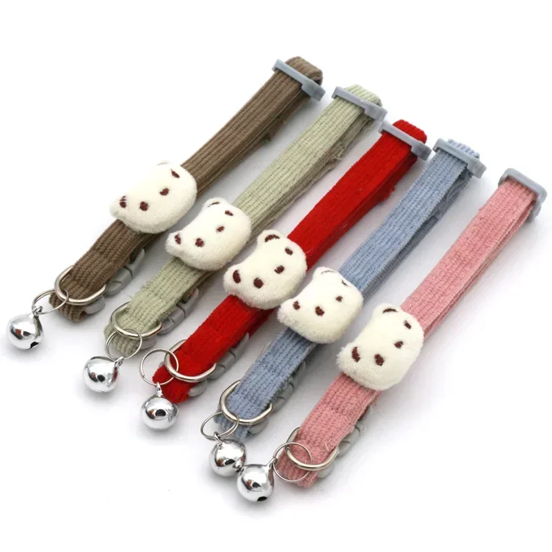 2pcs Lovely Pet Collar Adjustable Cartoon Bear Soft Plush Pet Necklace with Bell Small Dog Accessories Cat Collar Pet Supplies