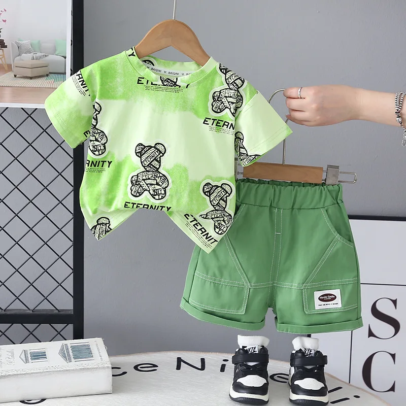 

Toddler Boys 2 Piece Set 2026 New Baby Boy Clothes 0-5 Years Cute Cartoon Short Sleeve T-shirts and Shorts Kids Casual Outfits