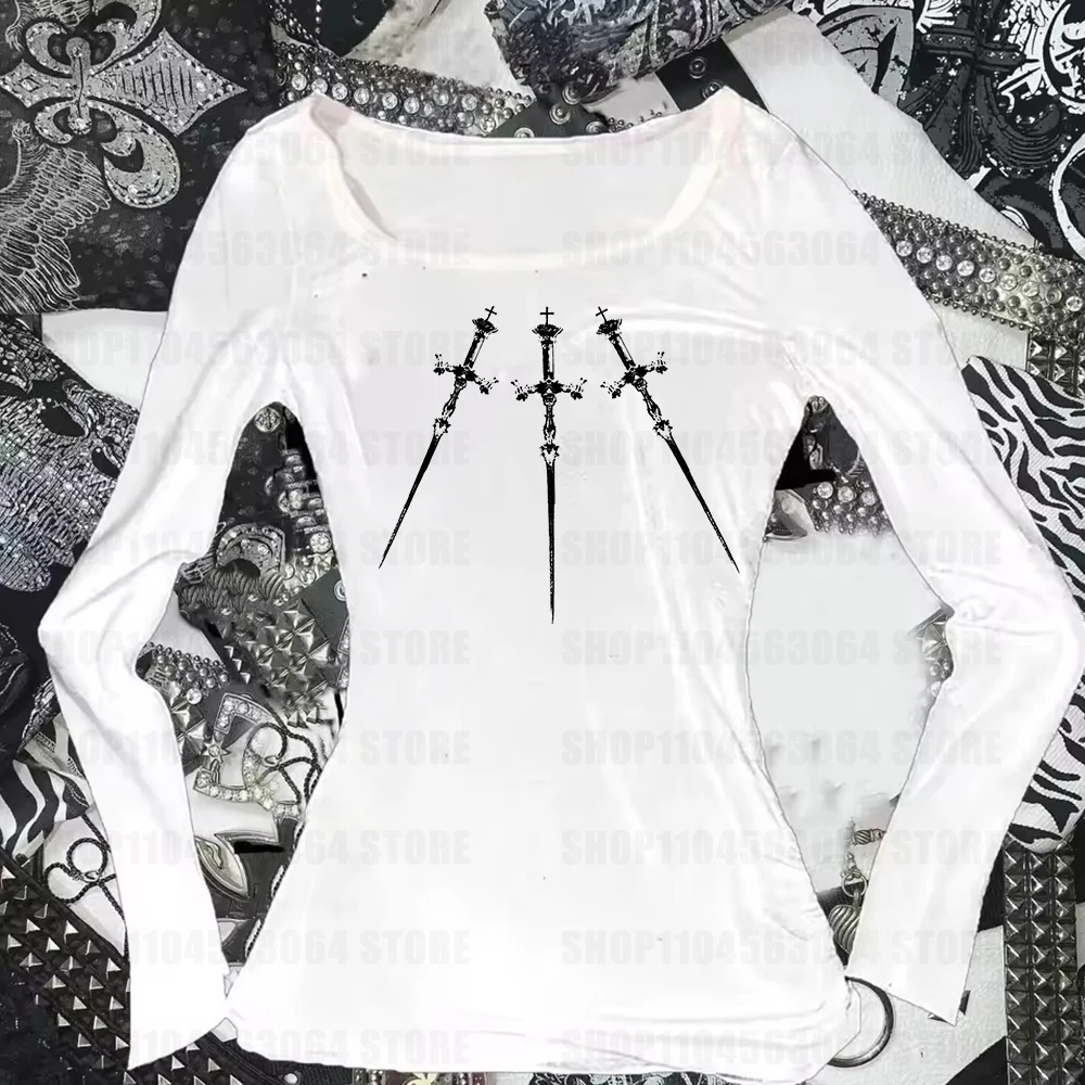 Y2k Women's Vintage Harajuku Gothic Graphics T-Shirts, T-Shirts with and 2000s Harajuku Aesthetics Emo Girl clothing