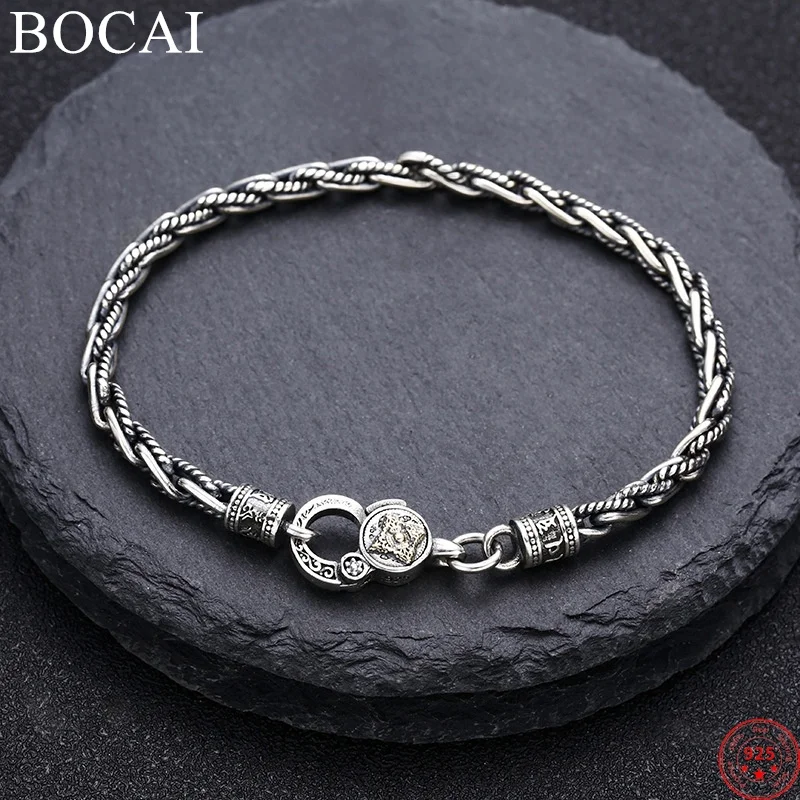 

BOCAI S925 Sterling Silver Bracelets for Men Women New Fashion Vajra Pestle Mixing Weaven Rope-chain Jewelry Free Shipping