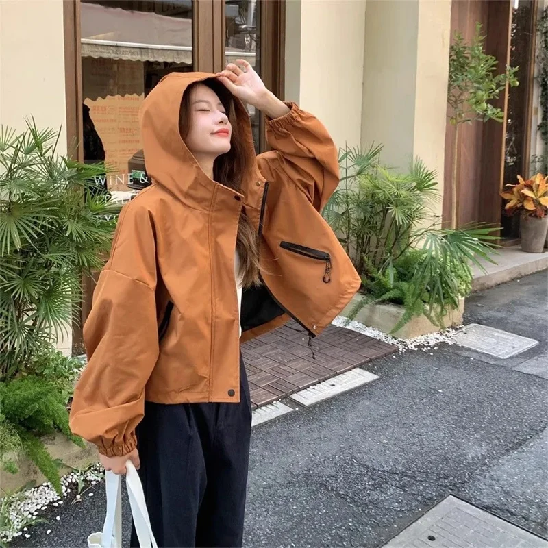 Куртка с капюшоном для женщин весной и осенью, новая короткая куртка, модная универсальная повседневная свободная куртка, модная