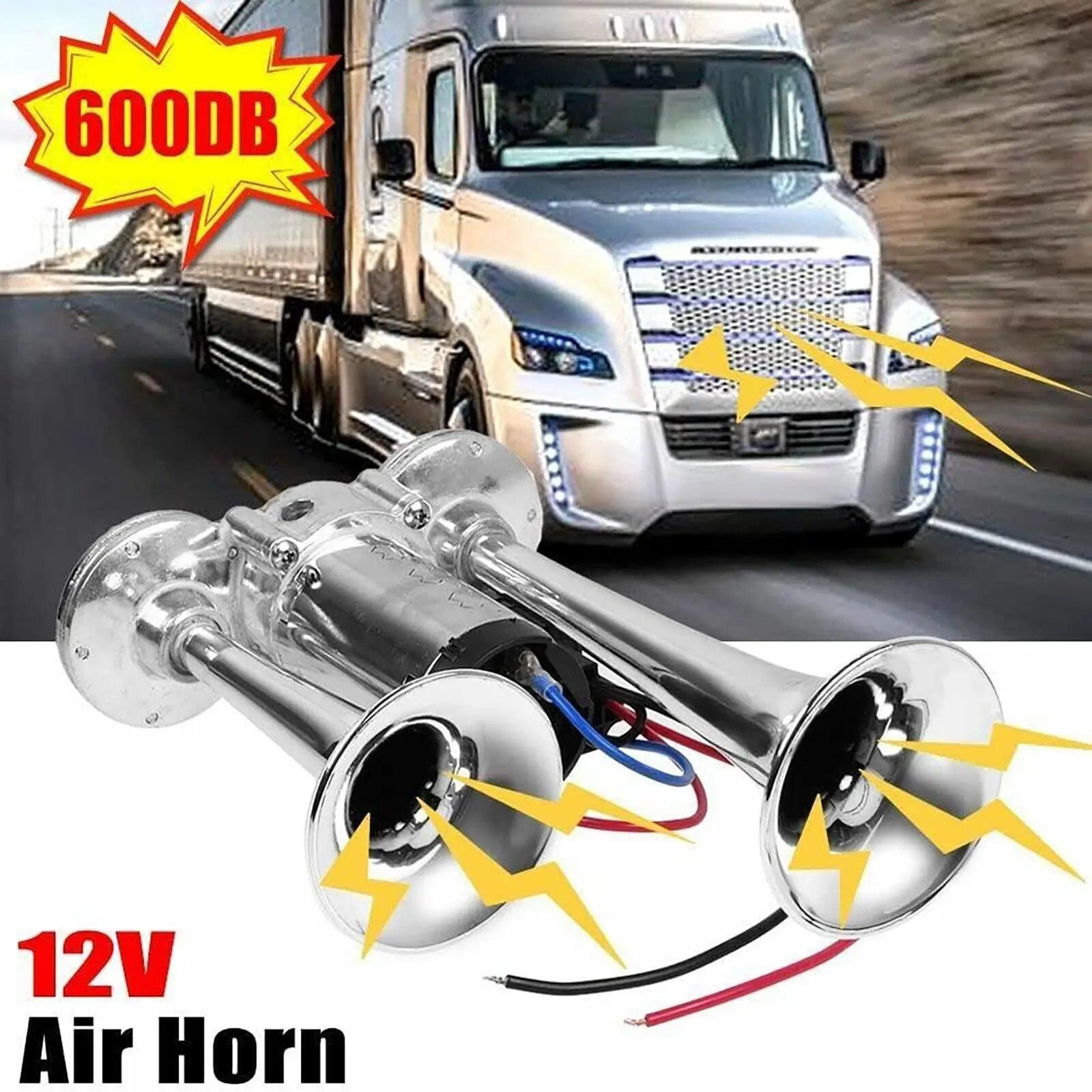 12V  Dual Trumpet Speaker Car Air Horn Dual Tone Boat Lorry Truck Train UK