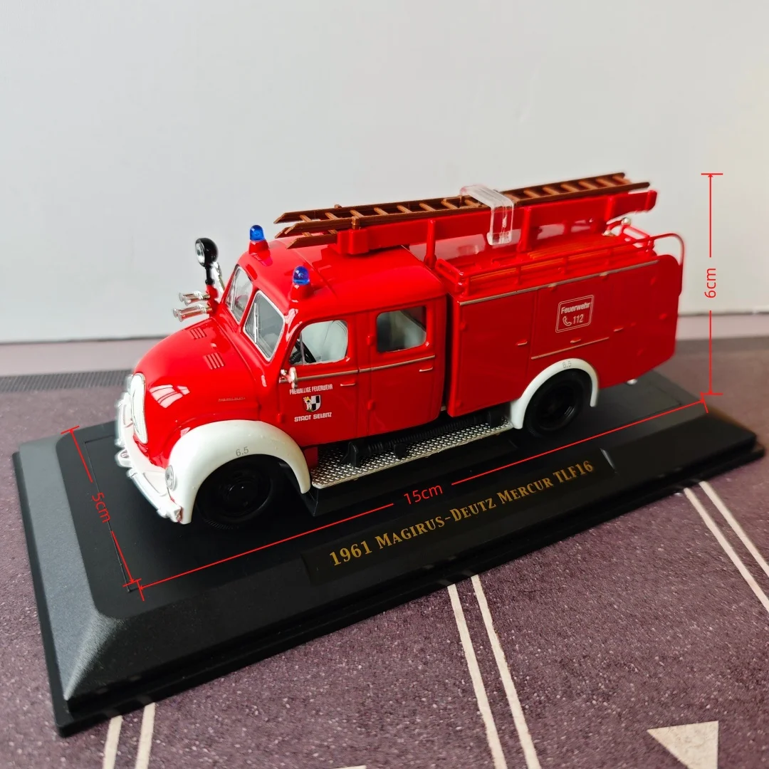 1:43 1961 Magirus Deutz Mercur TLF16, modelo de caminhão de bombeiros em miniatura, feito por fundição sob pressão, para coleção e decoração.