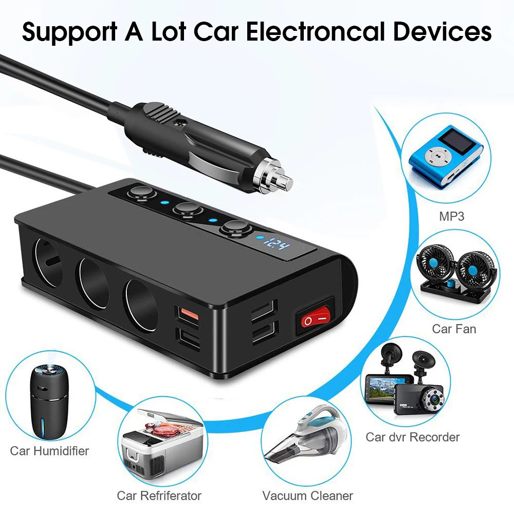 Enchufe USB para coche de 12V, enchufe para encendedor de cigarrillos de 180W, enchufe para cigarros automotriz, cargador de teléfono móvil tipo C para accesorios de coche
