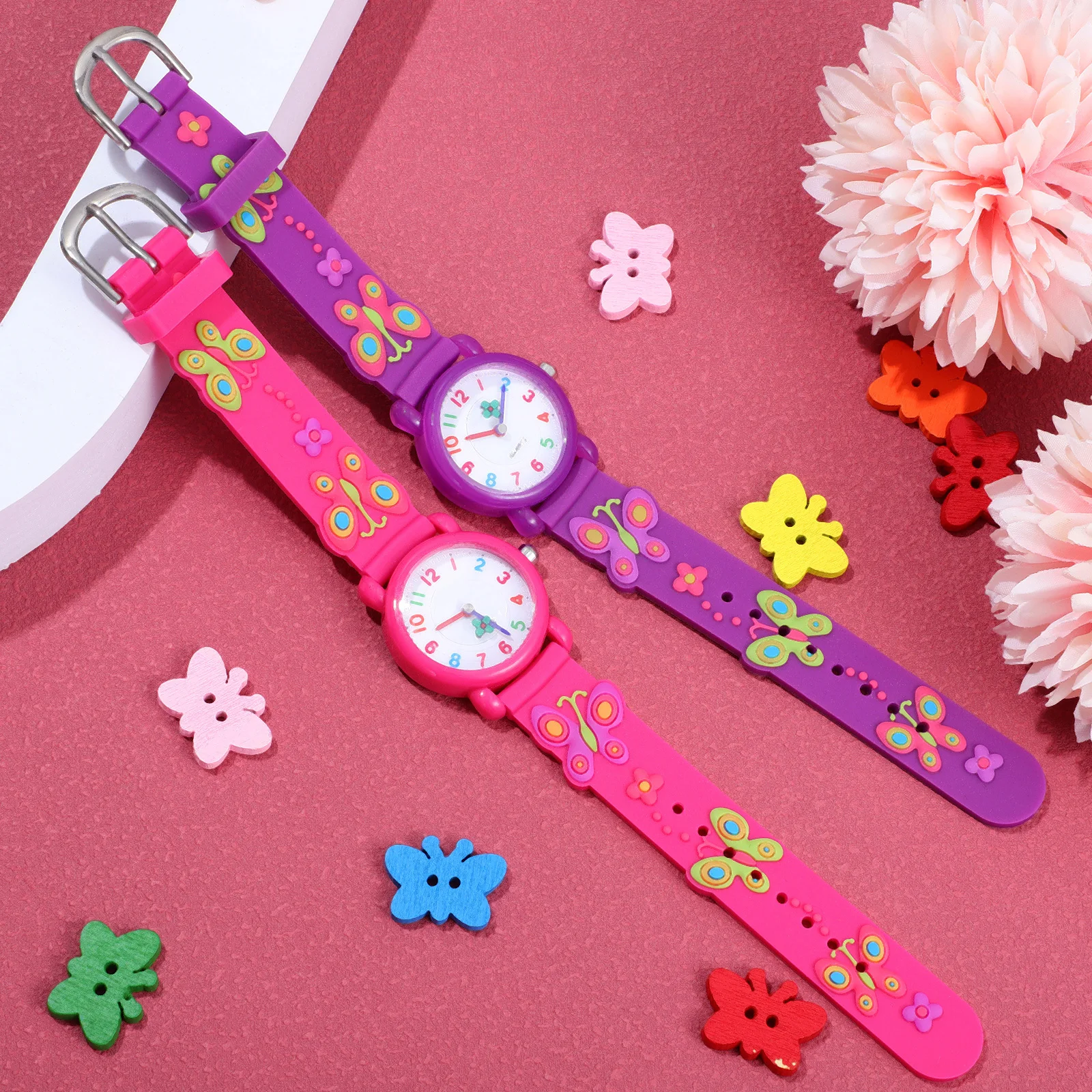 

2Pcs Cartoon Waterproof Watches Lovely 3D Butterfly Silicone Quartz Watch for Gift