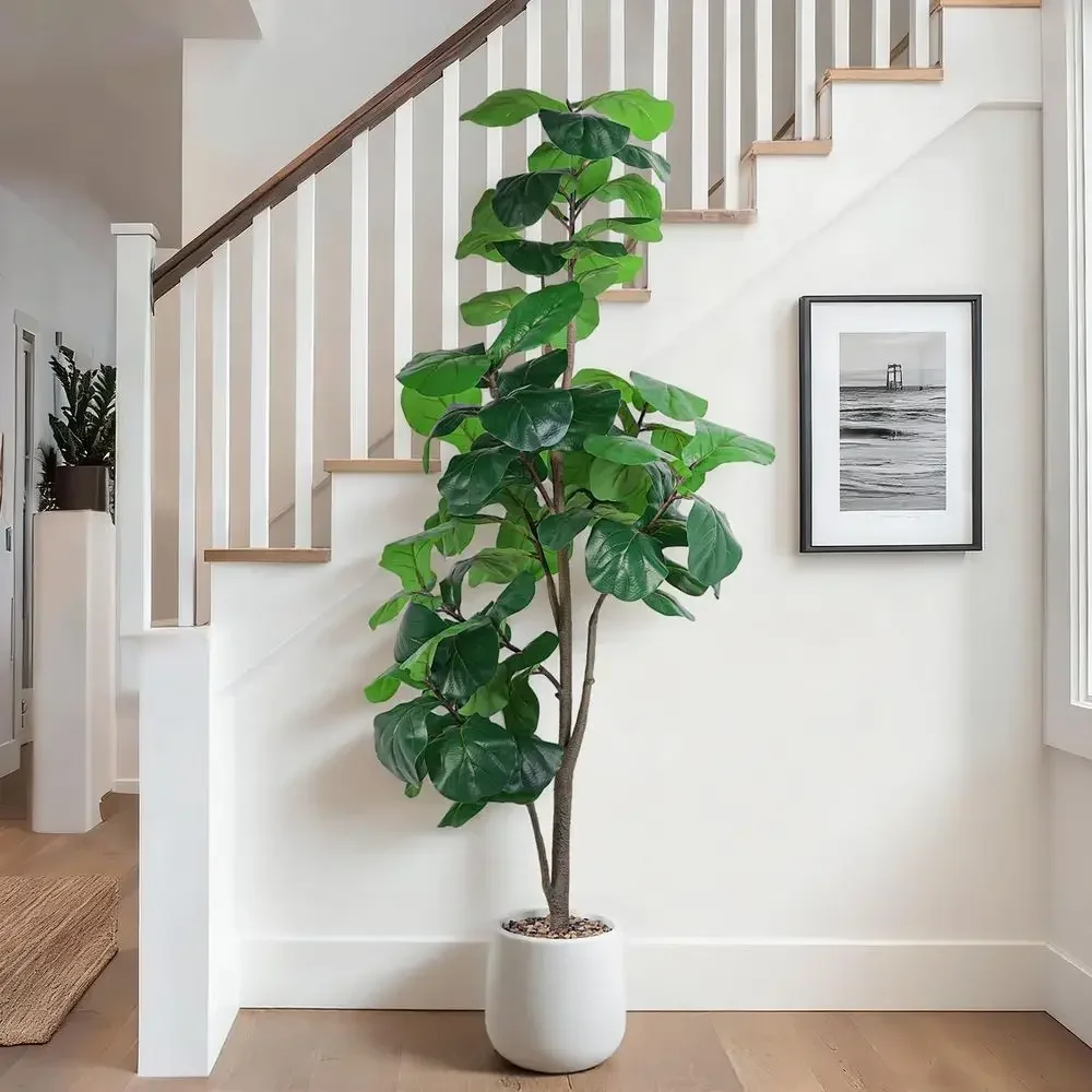 

Artificial Large Ficus Lyrata in White Planter - Perfect for Home, Office, Living Room Decor, Ideal Housewarming Gift