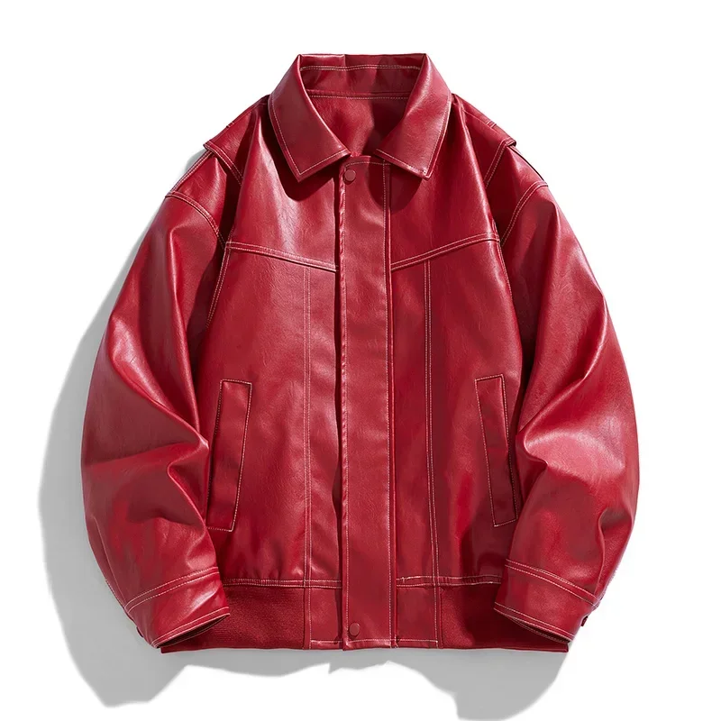 

Europe The United States Trend Leather Jacket Spring Autumn New Loose Trend Men's Couple Jacket Lapel Motorcycle Handsome Coats