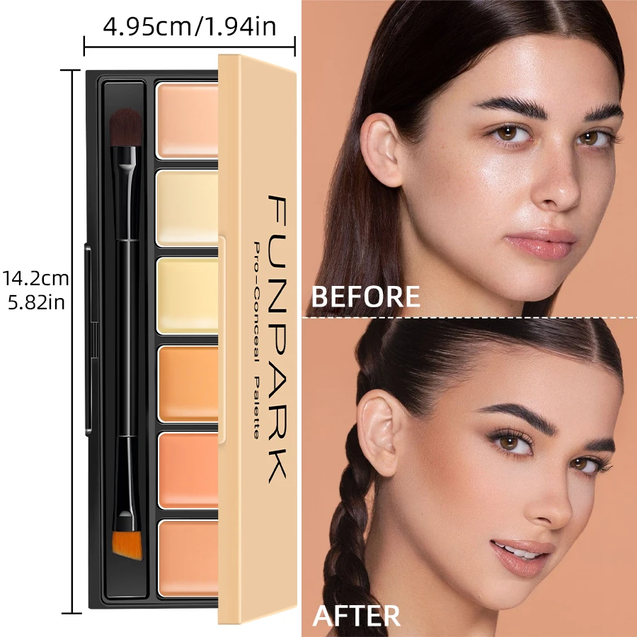 Palette de fard à barrage avec pinceau couvrant pour les cernes, correcteur, fard à joues, crème, contour élevé, maquillage, base, 6 couleurs, 256