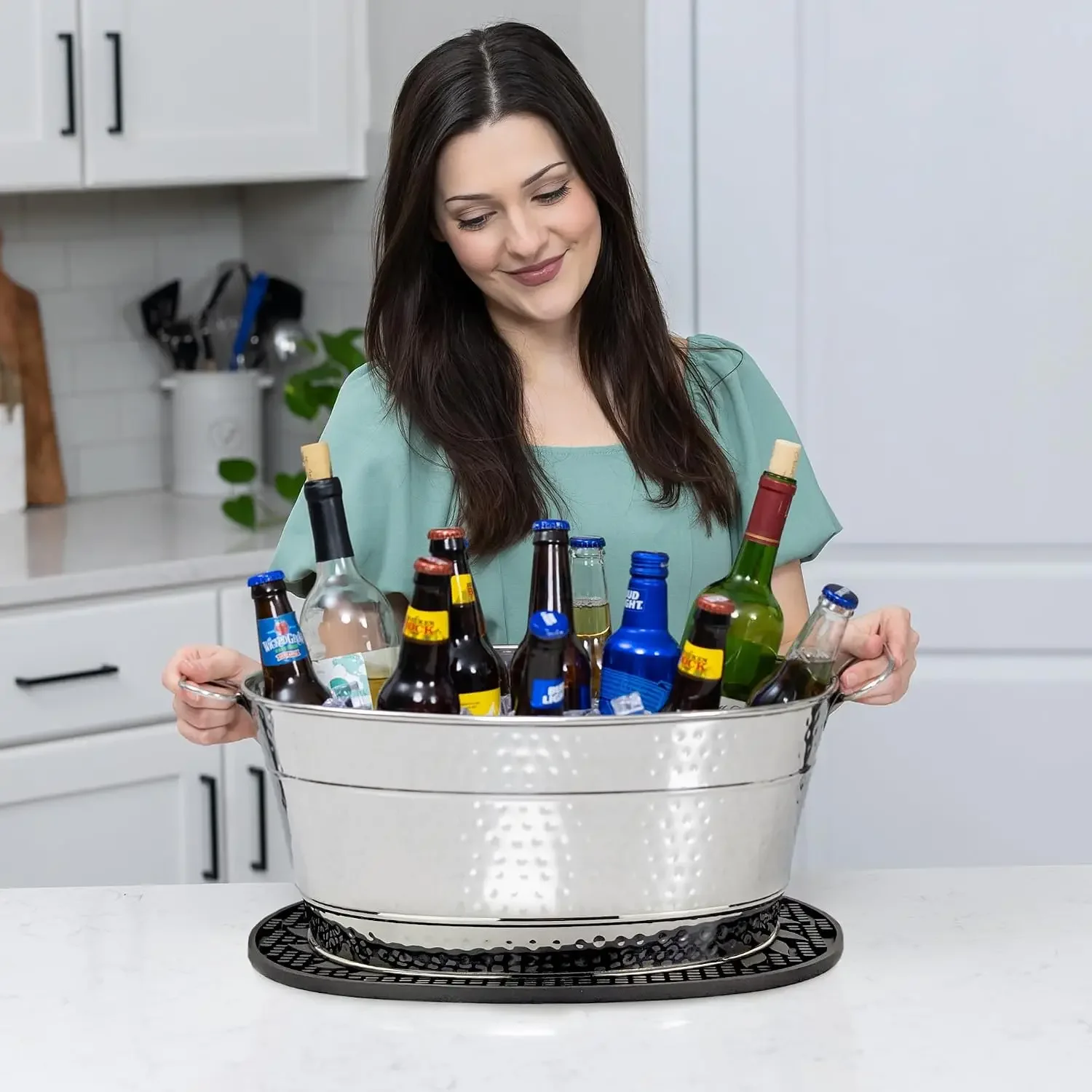 Colt Stainless Steel Beverage Tubs for Parties + Insulated Party Mats for Parties, Silver Ice Buckets - Set Includes 2 Wine