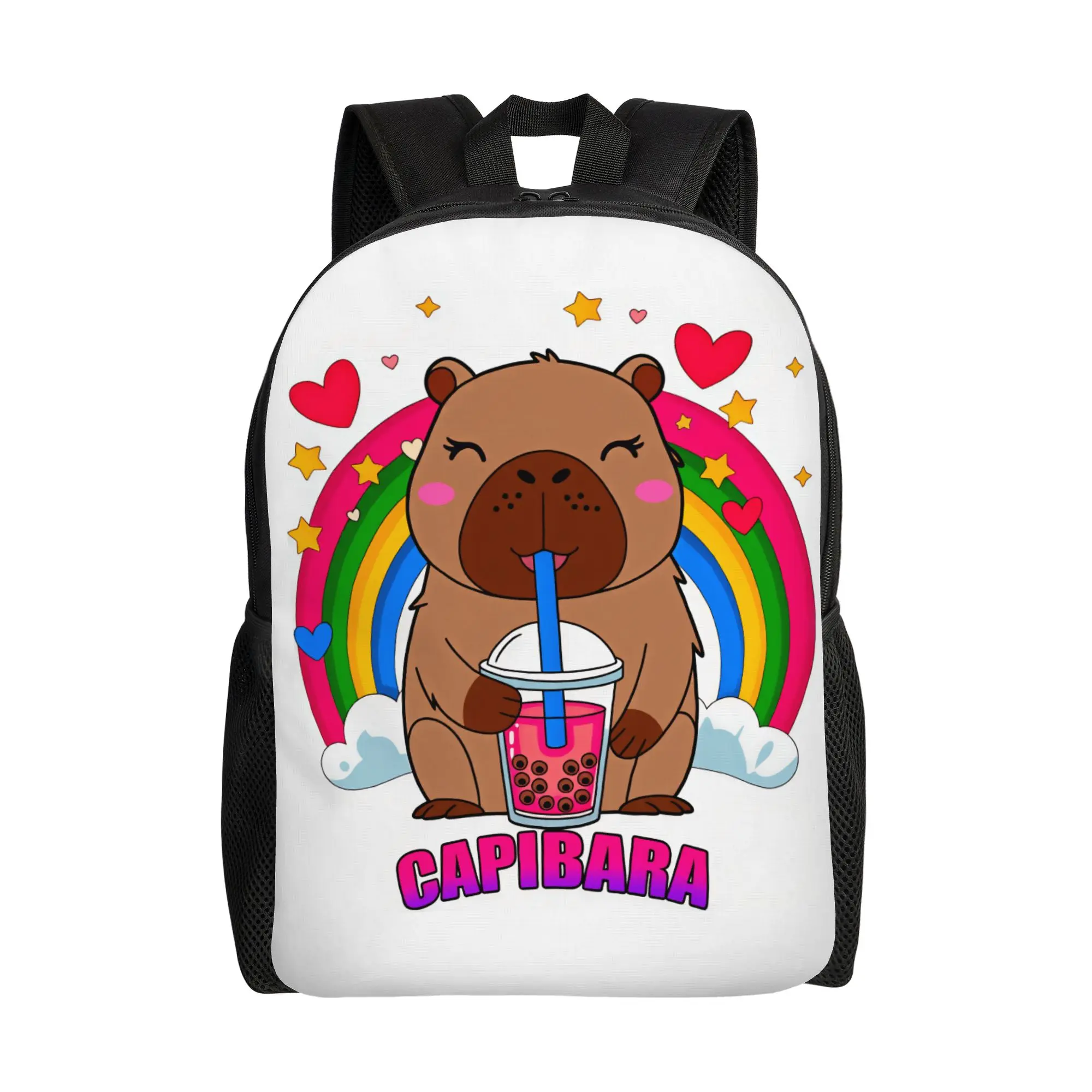 Capybara Drinking Boba Tea Rainbow Heart Star Cartoon Backpack  Kawaii Backpacks Student Trekking School Bags Designer Rucksack