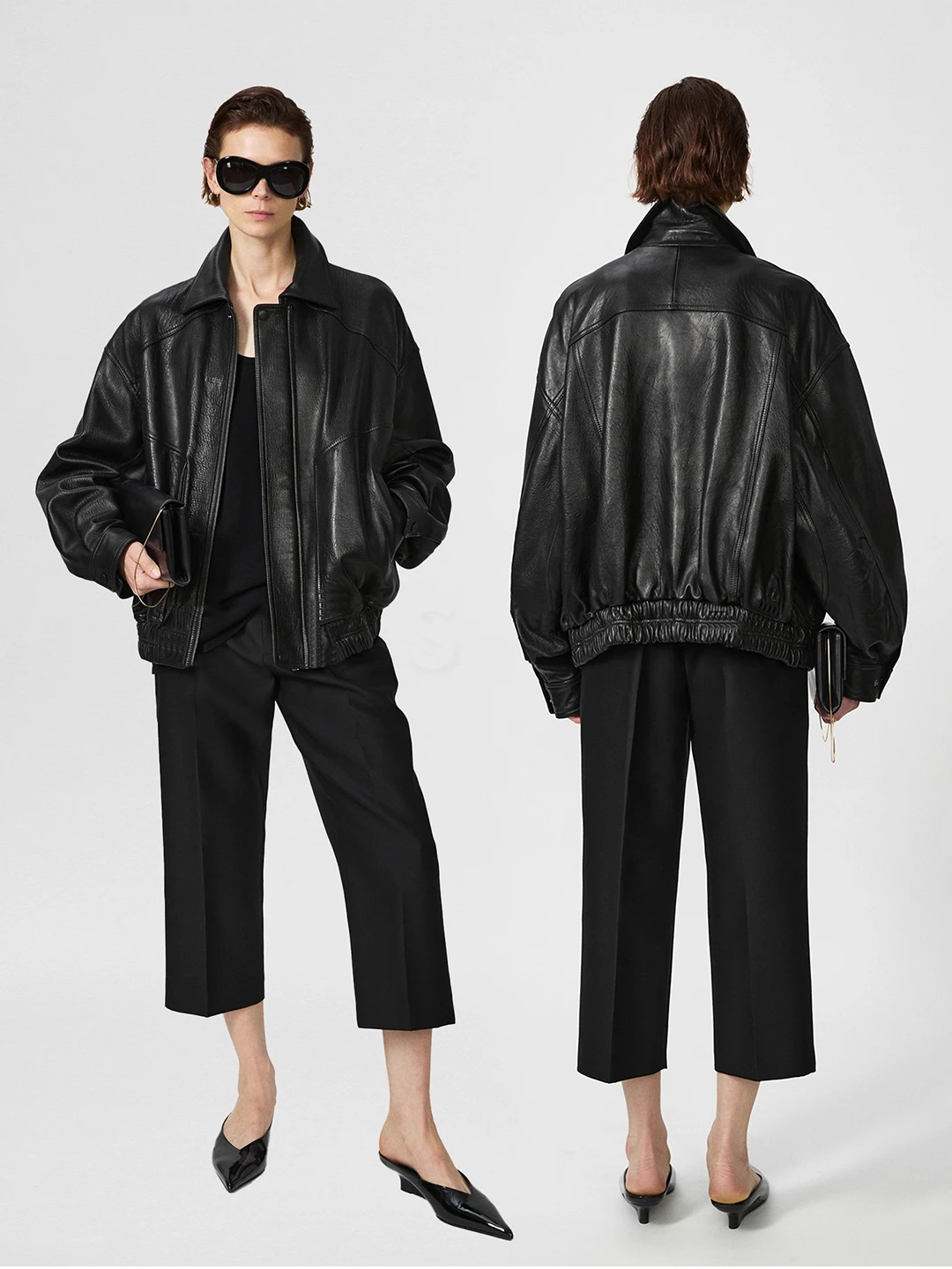 เสื้อโค้ทหนังกลับเคลือบน้ำมันสไตล์เรโทร YS*L รุ่น Money Sle สำหรับผู้หญิง ทรงยาว ซิปปิด ดีไซน์ลำลอง สวมใส่สบาย