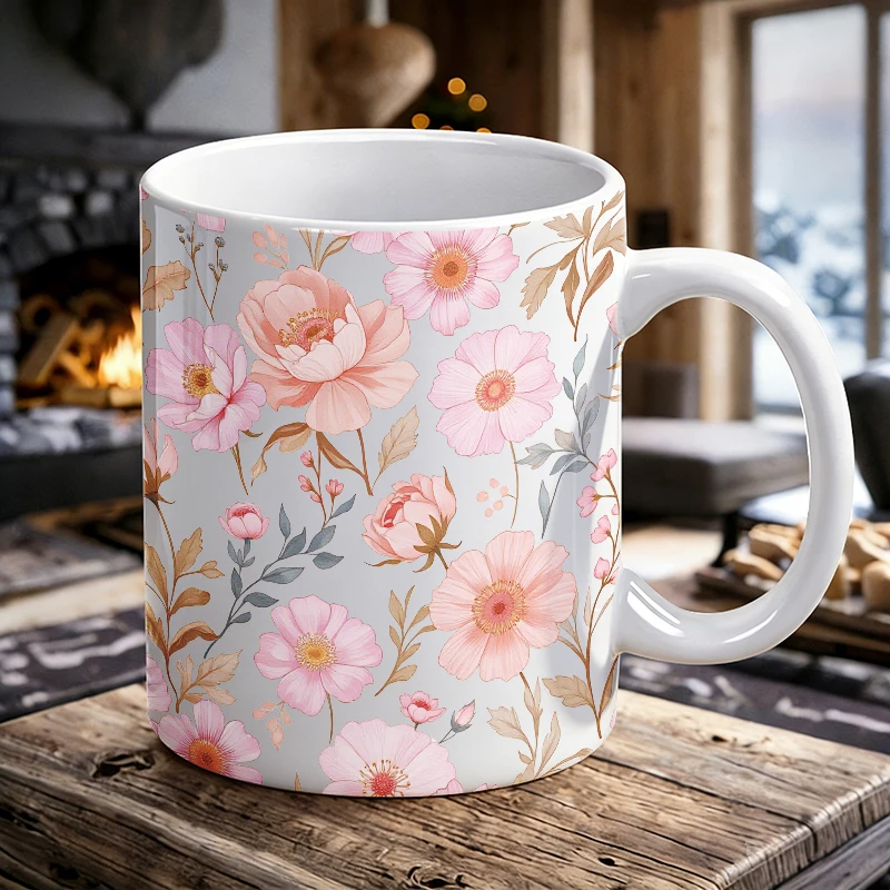 

1PCS Country-style Bouquet Vase Ceramic Cup, Coffee Cup, Milk Cup, Office Tea Cup, Drinking Cup, Fade-Resistant,Gift for Friends