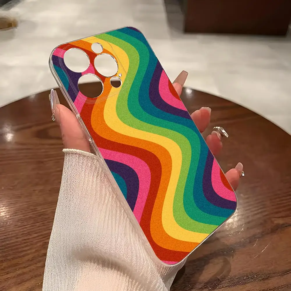 Funda de teléfono con ondas arcoíris para iphone, carcasa transparente para iphone 14Pro, 16, 15, 11, 12, 14 Pro Max, Mini, 8 Plus, XR, XS, SE2020