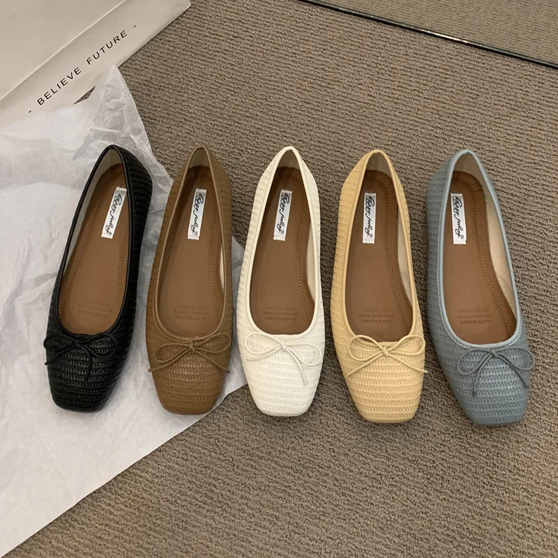 Bailamos Spring Women's Ballet Flats French Round Toe Bow Shoes Foldable Flat Roll Slippers Classic Versatile Ladies Ballet Shoe