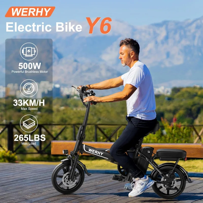 AY6 Electric Bike for , 27 Miles Range, 750W Peak Motor, 22mph Max Speed Folding Ebike, 499.2Wh Battery, 14