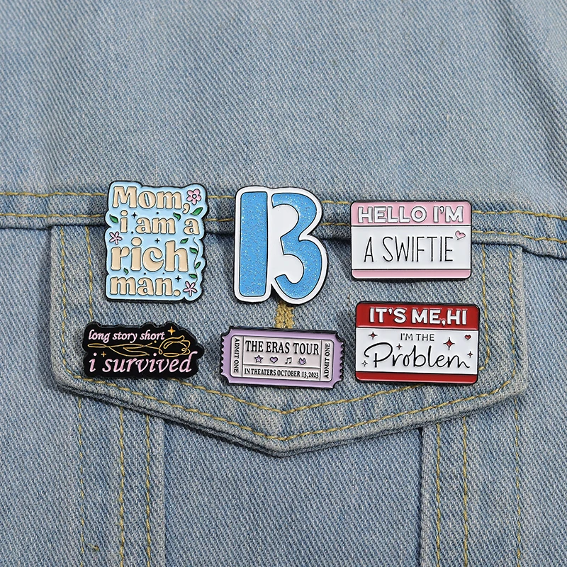 21 Types Wholesale Song Lyrics Enamel Pins Female Pop Singer Brooches Romantic Poetry Lapel Backpack Badge Jewelry Gift for Fans