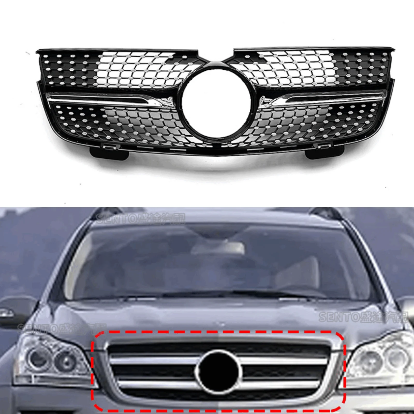 

Для Benz GL-Class X164 2007-2012 08 GL450/2010-2012 GL350 GT серебристая передняя решетка