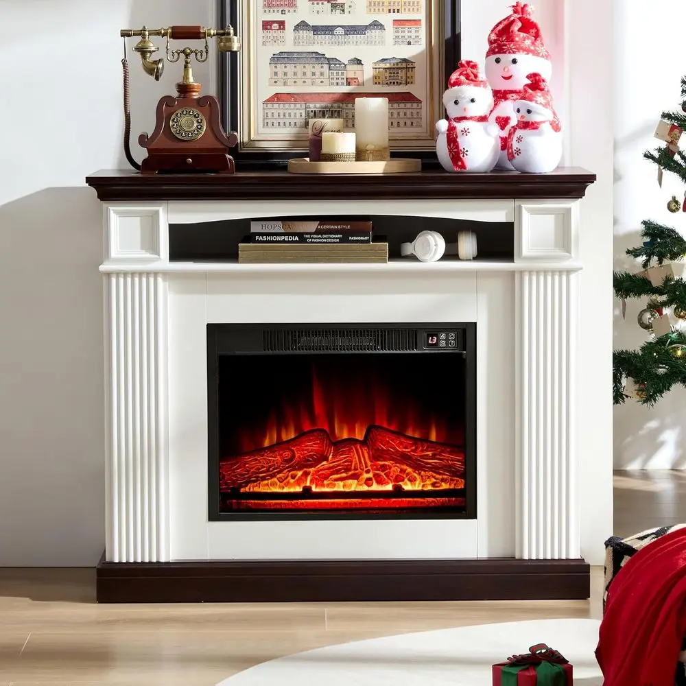 

White Corner Electric Fireplace Heater with Remote, Tall Mantel TV Stand and Storage