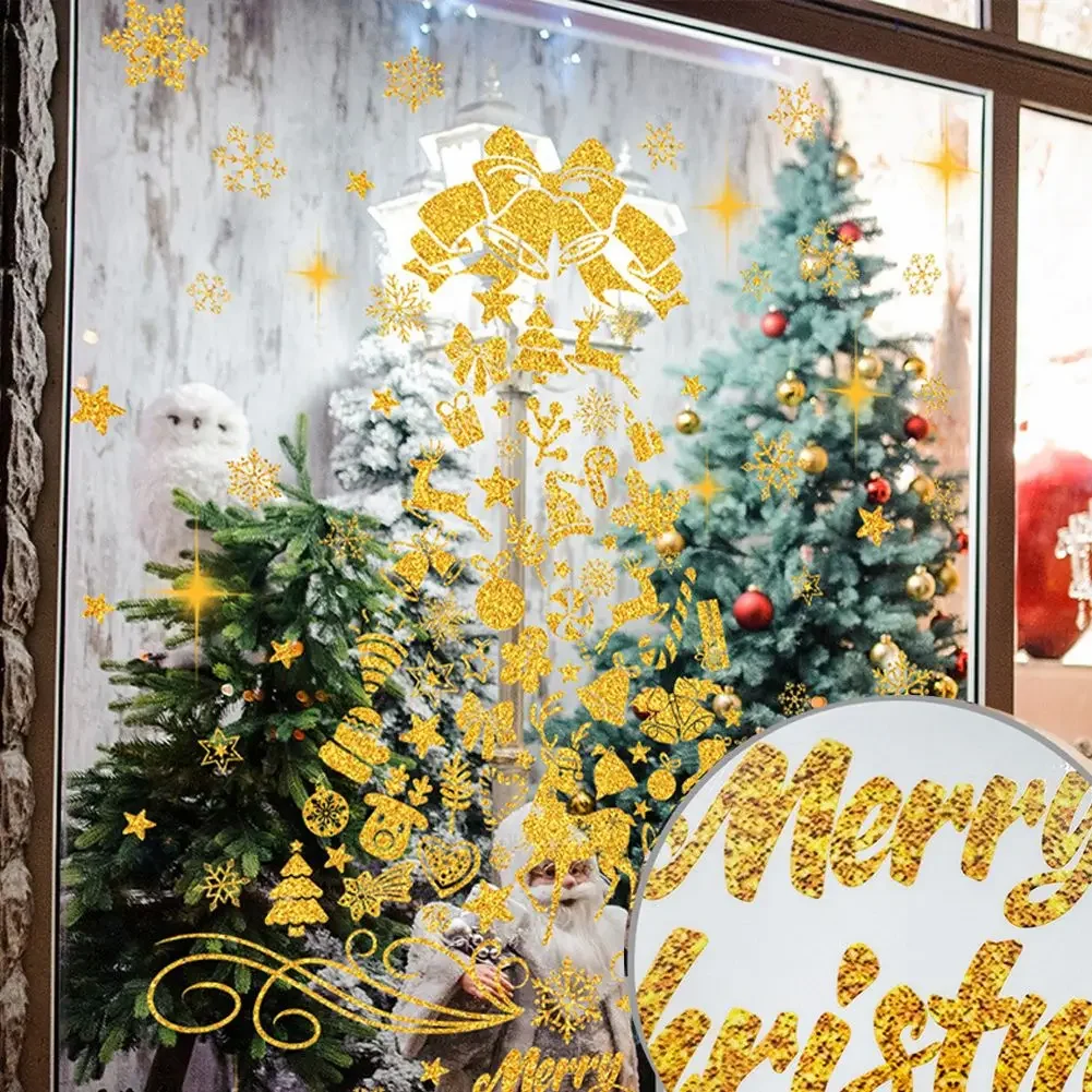 

Праздничные эстетические рождественские наклейки на окно, праздничные наклейки, наклейка на окно рождественской елки, золотой настраиваемый дисплей
