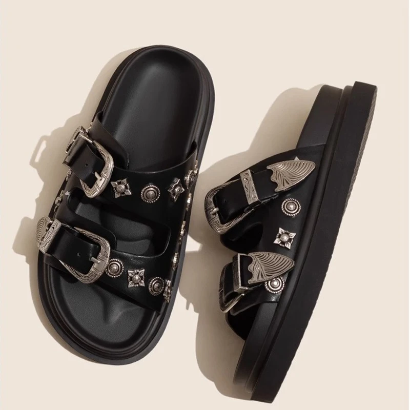 Women's Shoes Punk Beach Breathable Sandals Stud Buckle Embellished Platform Slippers Non-Slip Hard-Wearing Garden Casua Shoes