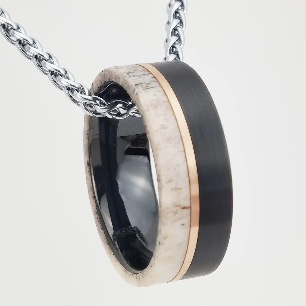 2025 New Black Man's Tungsten Wedding Rings Brushed Flat Top with Natural Deer Antler Size 6-13 Comfort Fit