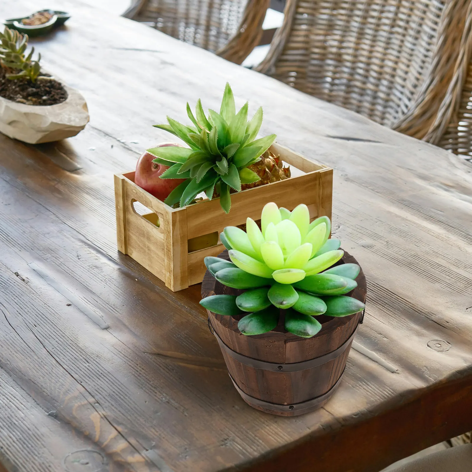 

2 шт. деревянных цветочных горшков: простые, но стильные, в винтажном дизайне, однотонные деревянные ведра для суккулентов, бонсай, сада и домашнего декора