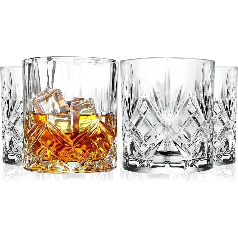 

Набор из 4 стаканов для виски в стиле ретро (Double Old Fashioned) - низкие стаканы объемом 10,5 унций для виски, шотландского виски, бурбона и других напитков