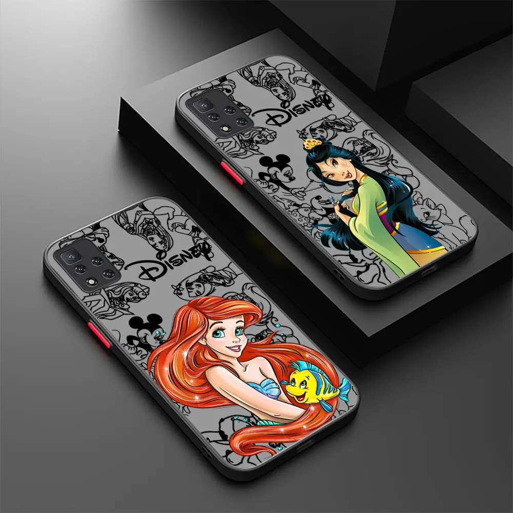 Disney Princess Ariel Mulan Shell Phone Case For Redmi Note 13 12 12S 11 11S 11T 10 10S 9 9S 9T 8 7 Pro Plus Max 5G Matte Cover