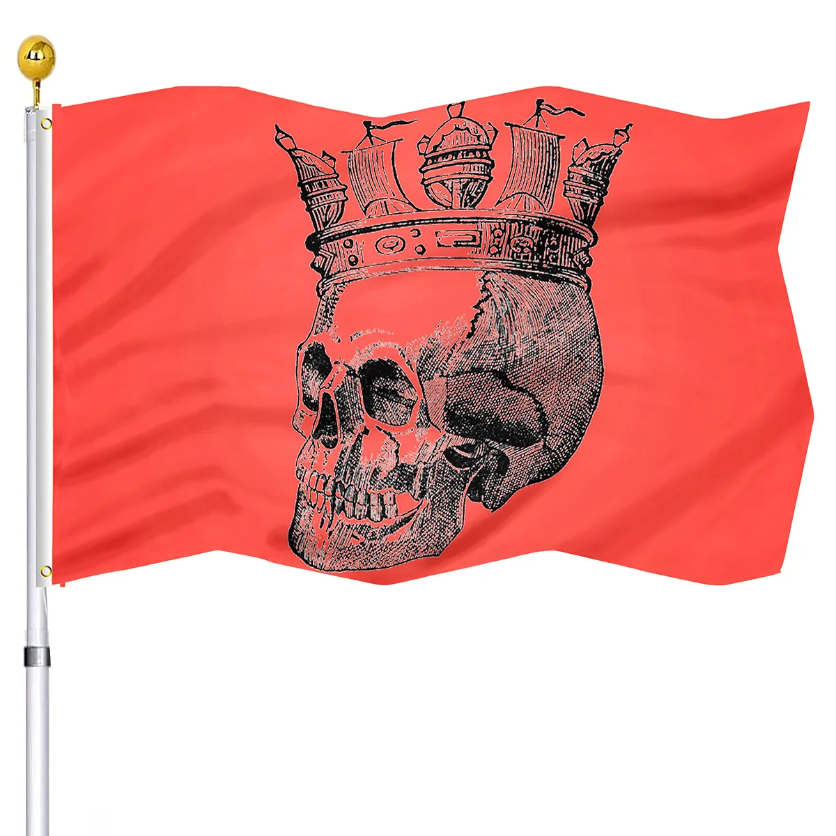 Skull with Crown Flag Double Stitched Red Flags Polyester with Brass Grommets House Indoor Dorm Outdoor Decoration for Men Teens