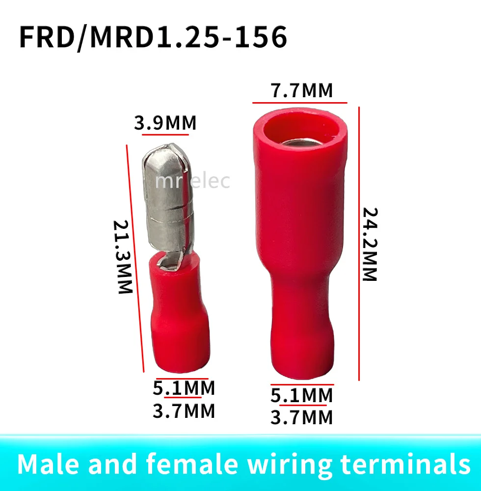 100PCS MRD1-156 FRD1-156 Bullet Shaped Female Male Insulating Joint Wire Connector Electrical Crimp Terminal red  FRD+MPD