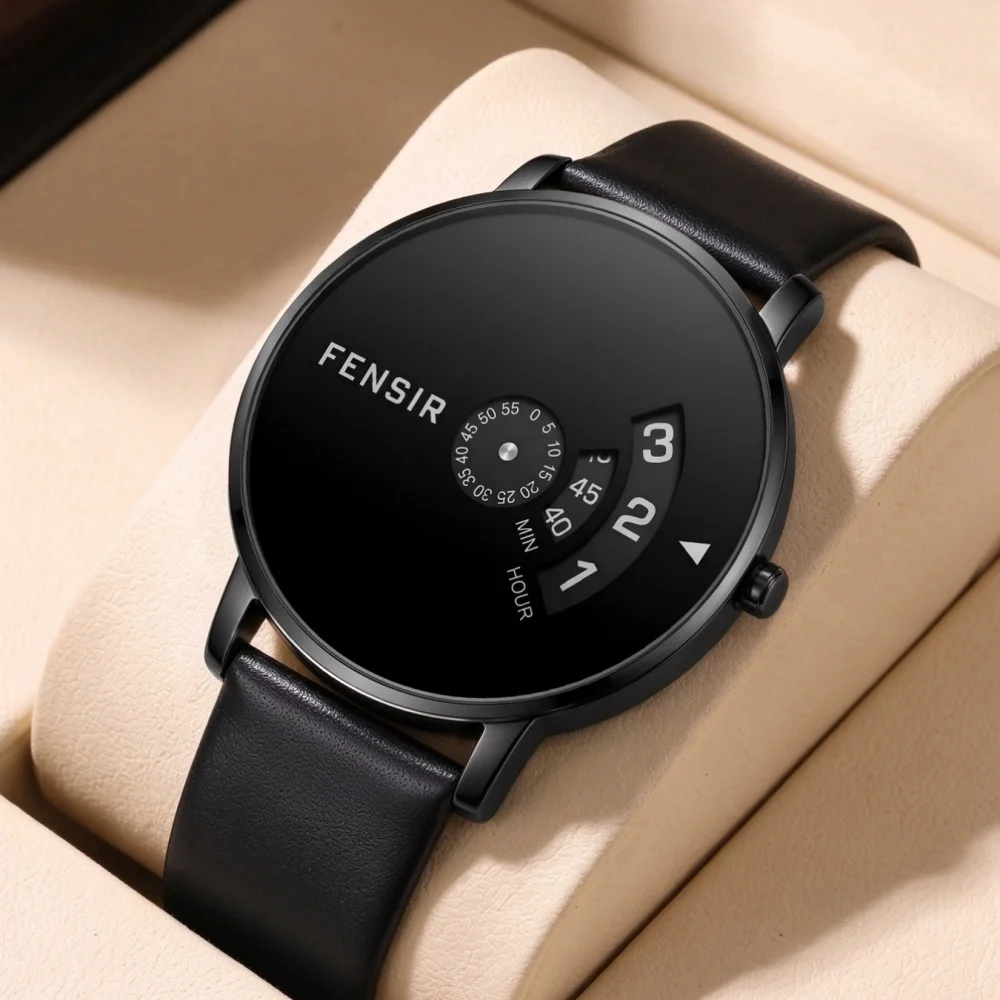 Men's Creative Dial Quartz Watch, Pointerless Unique Time-Reading Design, Leather Strap, Waterproof Minimalist Business Watch, Niche Trendy Men's Watch, Versatile for Daily Commuting, High-Value Gift Watch for Men