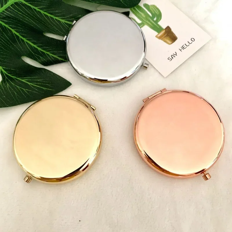 Espejo de maquillaje portátil, espejo de bolsillo emergente de doble cara, estuche redondo de Metal de Color plateado, rosa y dorado, herramientas de espejo cosmético de belleza