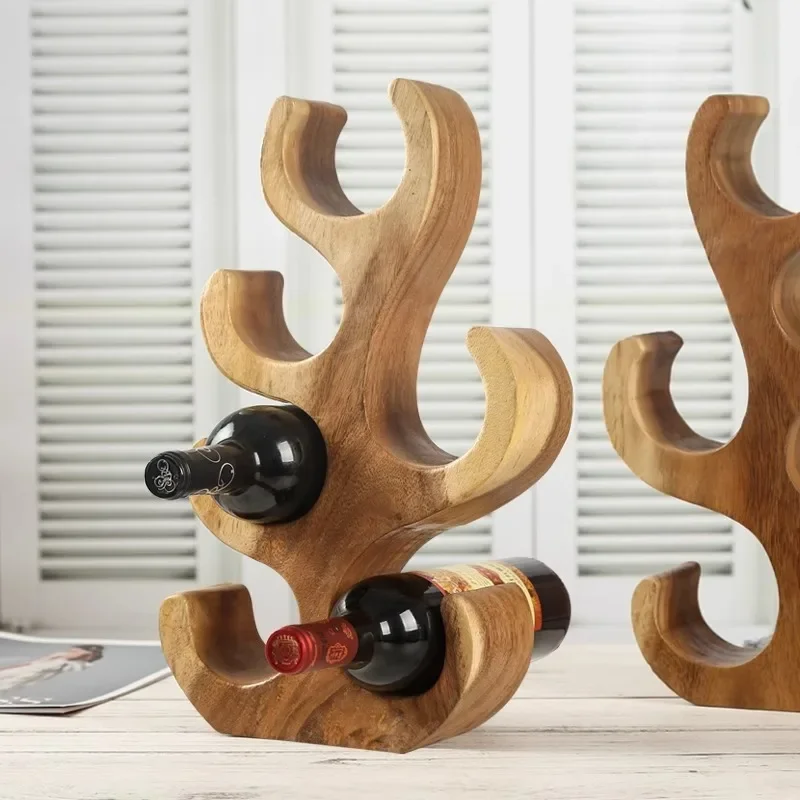 Solid Wood Wine Rack Creative Desktop Wine Bottle Holders Bar Kitchen Home Liquor Shelf Simple Restaurant Display Stand